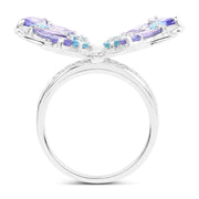 Bids.com 3.60 Carat Genuine Tanzanite and Swiss Blue Topaz .925 Sterling Silver Ring Rings White Smoke size 6.00,size 7.00,size 8.00,size 9.00,size 5.00