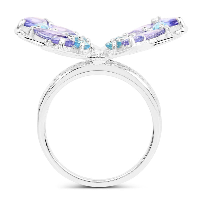 Bids.com 3.60 Carat Genuine Tanzanite and Swiss Blue Topaz .925 Sterling Silver Ring Rings White Smoke size 6.00,size 7.00,size 8.00,size 9.00,size 5.00