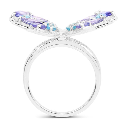 Bids.com 3.60 Carat Genuine Tanzanite and Swiss Blue Topaz .925 Sterling Silver Ring Rings White Smoke size 6.00,size 7.00,size 8.00,size 9.00,size 5.00