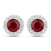Bids.com 1.22 Carat Genuine Ruby and White Diamond 14K White Gold Earrings Earrings White Smoke
