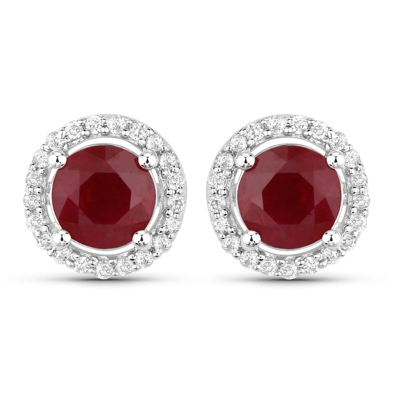 Bids.com 1.22 Carat Genuine Ruby and White Diamond 14K White Gold Earrings Earrings White Smoke