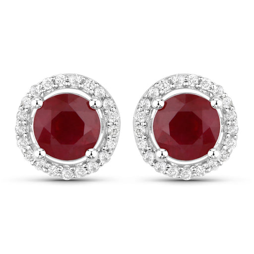 Bids.com 1.22 Carat Genuine Ruby and White Diamond 14K White Gold Earrings Earrings White Smoke