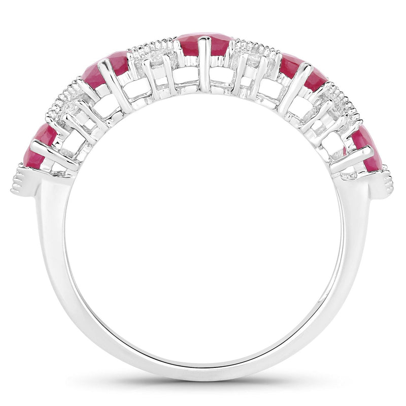 Bids.com 1.61 Carat Genuine Ruby and White Diamond 14K White Gold Ring Rings White Smoke size 6.00,size 7.00,size 8.00