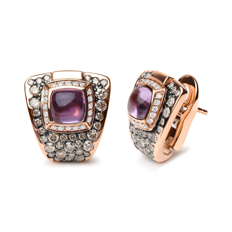 Bids.com 18K Rose Gold 1 1/2 Cttw Round Diamond and 7mm Cushion Cut Purple Amethyst Gemstone Geometrical Statement Stud Earrings (Brown and G-H Color, SI1-SI2 Clarity) Earrings White Smoke Rose.Gold / 1.56