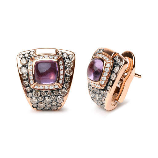 Bids.com 18K Rose Gold 1 1/2 Cttw Round Diamond and 7mm Cushion Cut Purple Amethyst Gemstone Geometrical Statement Stud Earrings (Brown and G-H Color, SI1-SI2 Clarity) Earrings White Smoke Rose.Gold / 1.56