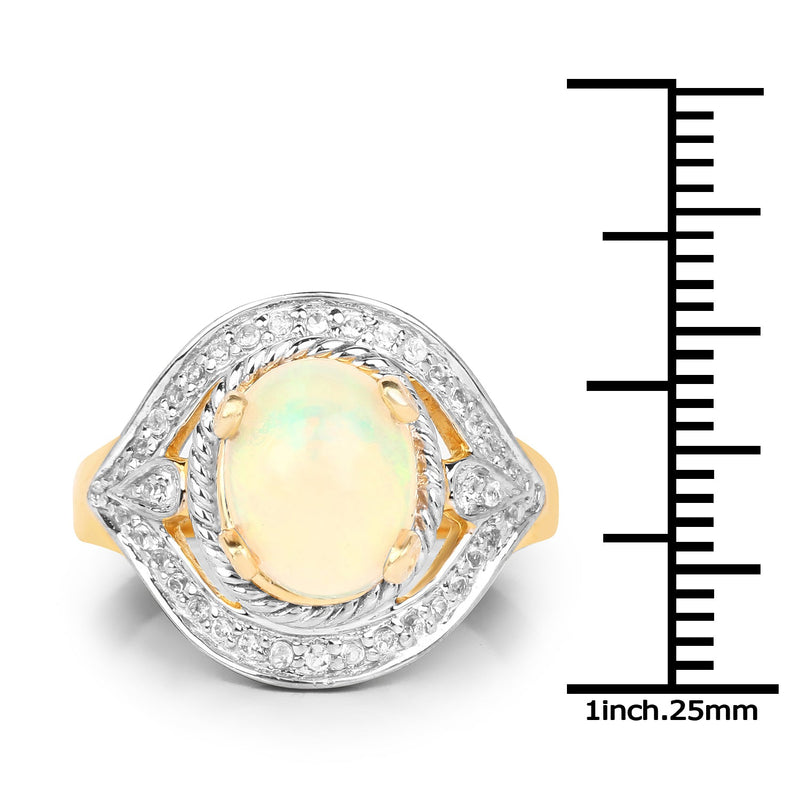 Bids.com 14K Yellow Gold Plated 1.88 Carat Genuine Ethiopian Opal and White Topaz .925 Sterling Silver Ring Rings White Smoke size 8.00,size 6.00,size 7.00,size 9.00,size 5.00,size 10.00