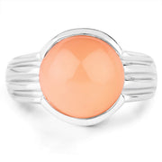 Bids.com 6.00 Carat Genuine Peach Moonstone .925 Sterling Silver Ring Rings White Smoke size 7.00,size 6.00,size 8.00,size 9.00