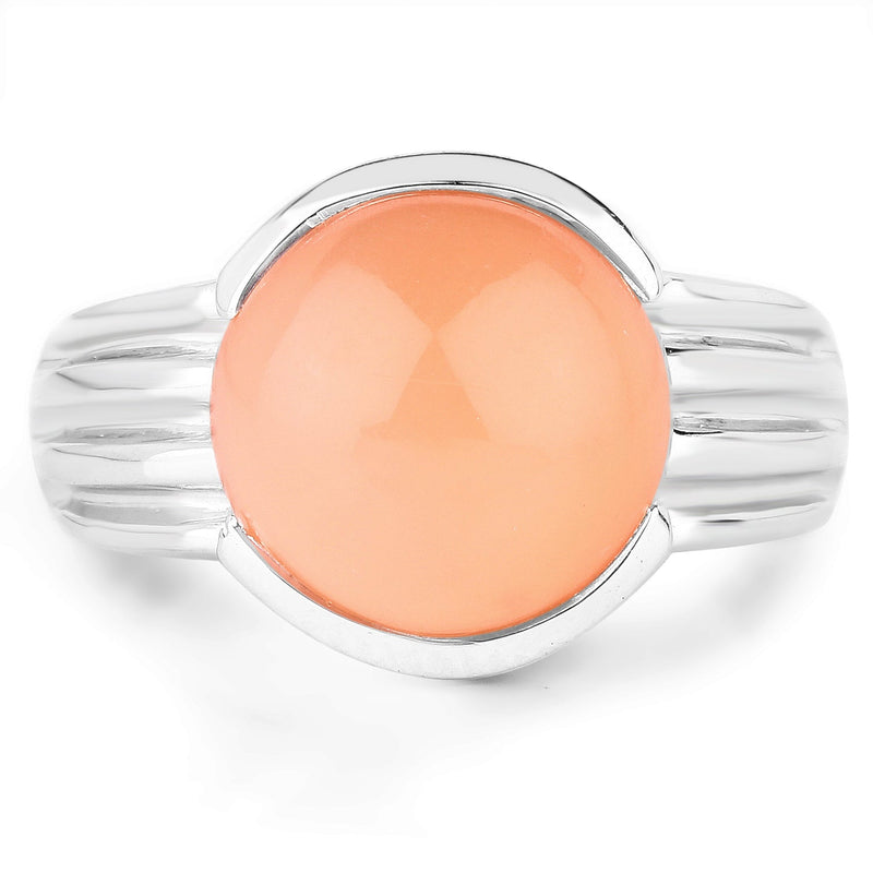 Bids.com 6.00 Carat Genuine Peach Moonstone .925 Sterling Silver Ring Rings White Smoke size 7.00,size 6.00,size 8.00,size 9.00