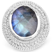 Bids.com 7.00 Carat Genuine Labradorite .925 Sterling Silver Ring Rings White Smoke size 6.00,size 7.00,size 8.00,size 9.00