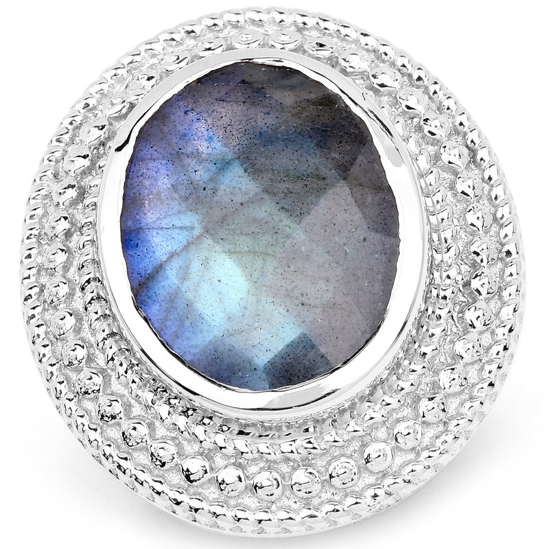 Bids.com 7.00 Carat Genuine Labradorite .925 Sterling Silver Ring Rings White Smoke size 6.00,size 7.00,size 8.00,size 9.00