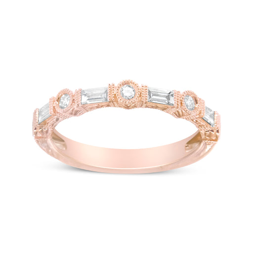 Bids.com 14K Rose Gold 3/8 Cttw Baguette and Round Diamond Bridal Band - (H-I Color, VS1-VS2 Clarity) - Size 6.75 Rings White Smoke 6.75 / Rose.Gold