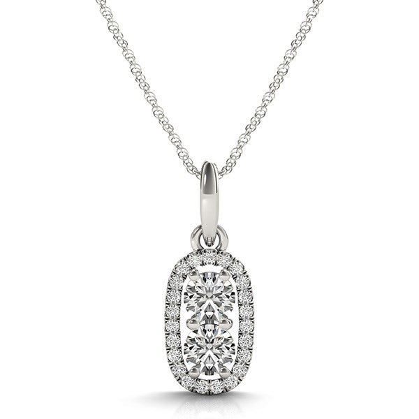 Bids.com Outer Oval Shaped Two Stone Diamond Pendant in 14k White Gold (5/8 cttw) Necklaces White Smoke 18 / White Gold