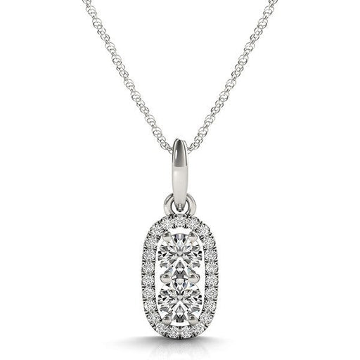 Bids.com Outer Oval Shaped Two Stone Diamond Pendant in 14k White Gold (5/8 cttw) Necklaces White Smoke 18 / White Gold