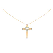 Bids.com 14K Yellow Gold Plated .925 Sterling Silver 1/6 Cttw Diamond Interlocking Heart and Ribbon Cross Pendant Necklace (H-I Color, I2-I3 Clarity) - 18" Inches Necklaces White Smoke Yellow.Sterling Silver / 18