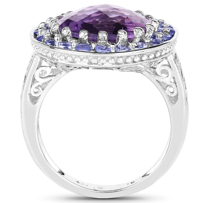 Bids.com 5.95 Carat Genuine Amethyst and Tanzanite .925 Sterling Silver Ring Rings White Smoke size 6.00,size 7.00,size 8.00,size 9.00