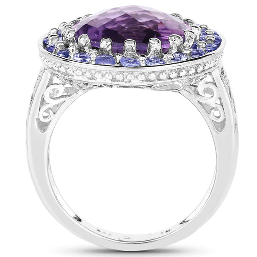 Bids.com 5.95 Carat Genuine Amethyst and Tanzanite .925 Sterling Silver Ring Rings White Smoke size 6.00,size 7.00,size 8.00,size 9.00