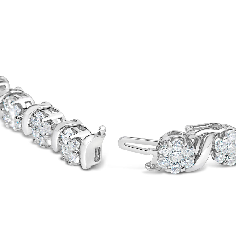 Bids.com 14K White Gold 7 3/8 Cttw Round Brilliant Diamond Floral Cluster and S Link Bracelet (H-I Color, SI2-I1 Clarity) - 7" Inches Bracelets White Smoke White.Gold / 7