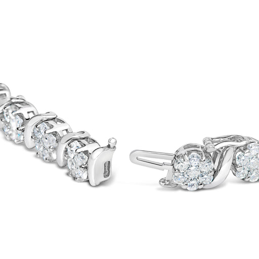 Bids.com 14K White Gold 7 3/8 Cttw Round Brilliant Diamond Floral Cluster and S Link Bracelet (H-I Color, SI2-I1 Clarity) - 7" Inches Bracelets White Smoke White.Gold / 7
