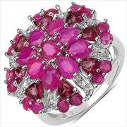 Bids.com 3.90 Carat Genuine Ruby & Rhodolite .925 Sterling Silver Ring Rings White Smoke size 6.00,size 8.00,size 7.00,size 9.00