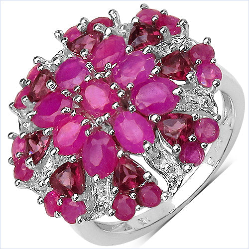 Bids.com 3.90 Carat Genuine Ruby & Rhodolite .925 Sterling Silver Ring Rings White Smoke size 6.00,size 8.00,size 7.00,size 9.00