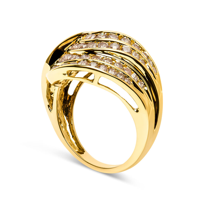 Bids.com 10K Yellow Gold 2.0 Cttw Channel Set Diamond Cocktail Swirl Band Ring (K-L Color, I1-I2 Clarity) - Ring Size 7 Rings White Smoke 7 / Yellow.Gold,6 / Yellow.Gold,8 / Yellow.Gold