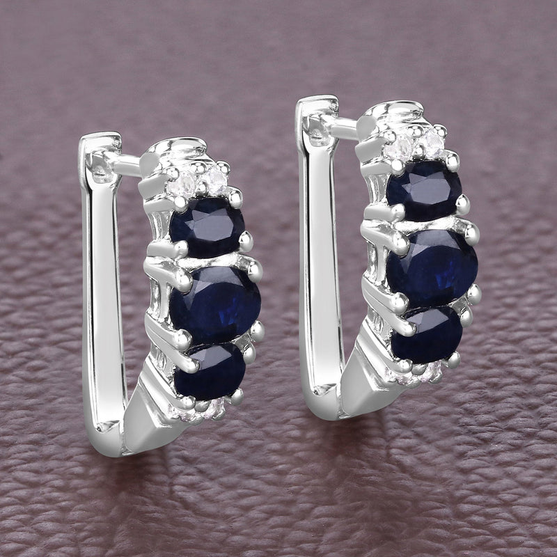 Bids.com 1.66 Carat Genuine Blue Sapphire and White Topaz .925 Sterling Silver Earrings Earrings Dim Gray