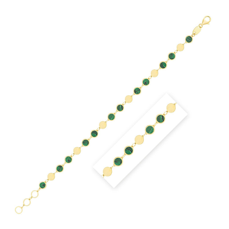 Bids.com 14k Yellow Gold Malachite Geometric Mirror Gem Chain Bracelet (5.00 mm) Bracelets White Smoke 7.25 / Yellow Gold