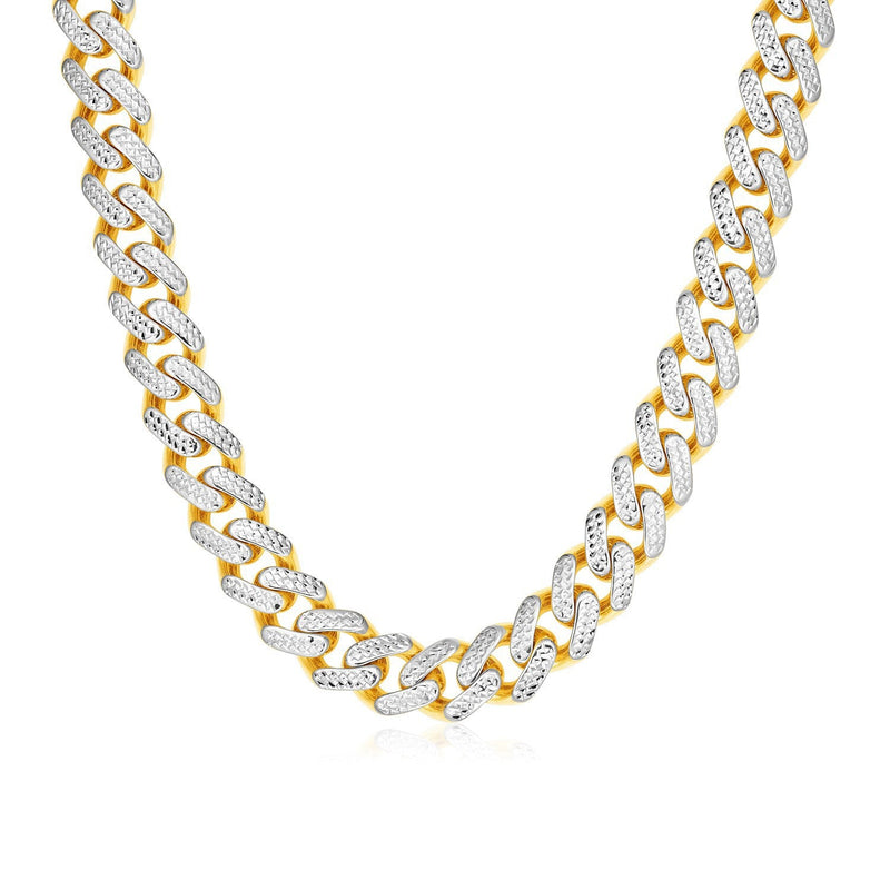 Bids.com 14k Two Tone Gold Miami Cuban Chain Necklace with White Pave Necklaces White Smoke 22 / Two-Tone Gold,24 / Two-Tone Gold