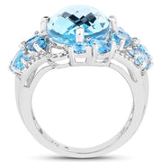 Bids.com 9.50 Carat Genuine Blue Topaz and Swiss Blue Topaz .925 Sterling Silver Ring Rings White Smoke size 6.00,size 7.00,size 8.00,size 9.00