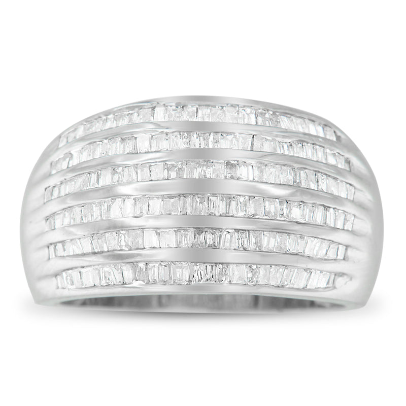 Bids.com .925 Sterling Silver 1.0 Cttw Baguette-Cut Diamond 6-Row Channel Set Domed Tapered Cocktail Fashion Ring (H-I Color, I2-I3 Clarity) - Size 6-1/2 Rings Light Gray 6.75 / White.Sterling Silver,7.25 / White.Sterling Silver,7 / White.Sterling Silver,7.75 / White.Sterling Silver,7.5 / White.Sterling Silver,6.5 / White.Sterling Silver