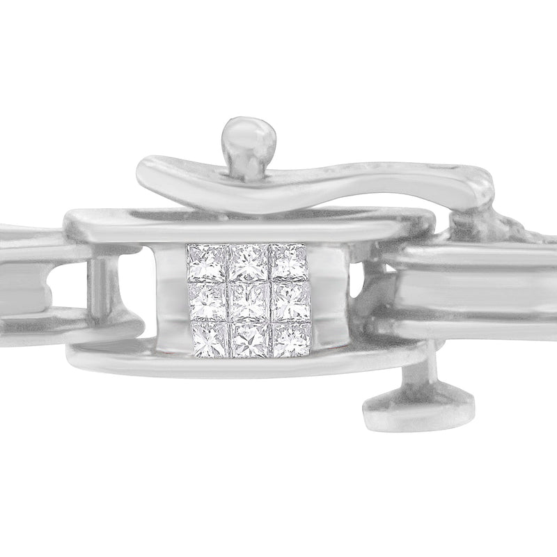 Bids.com 14K White Gold 1.0 Cttw Invisible Set Princess Diamond Alternating Link Tennis Bracelet (I-J Color, I1-I2 Clarity) - 7.25" Bracelets White Smoke White.Gold / 7.25