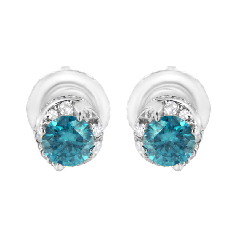 Bids.com 14K White Gold 1/2 cttw White and Treated Blue Round Diamond Earrings (I-J I2-I3) Earrings White Smoke White.Gold / 0.57