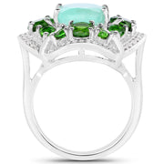 Bids.com 5.49 Carat Genuine Emerald, Chrome Diopside and White Diamond .925 Sterling Silver Ring Rings White Smoke size 7.00,size 5.00,size 6.00,size 8.00,size 9.00