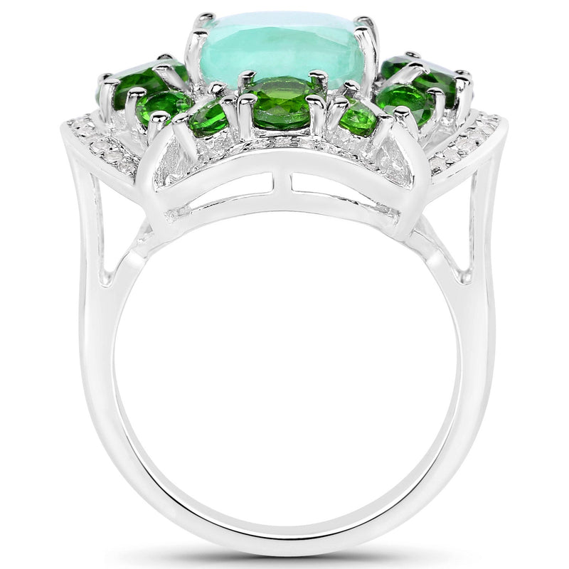 Bids.com 5.49 Carat Genuine Emerald, Chrome Diopside and White Diamond .925 Sterling Silver Ring Rings White Smoke size 7.00,size 5.00,size 6.00,size 8.00,size 9.00