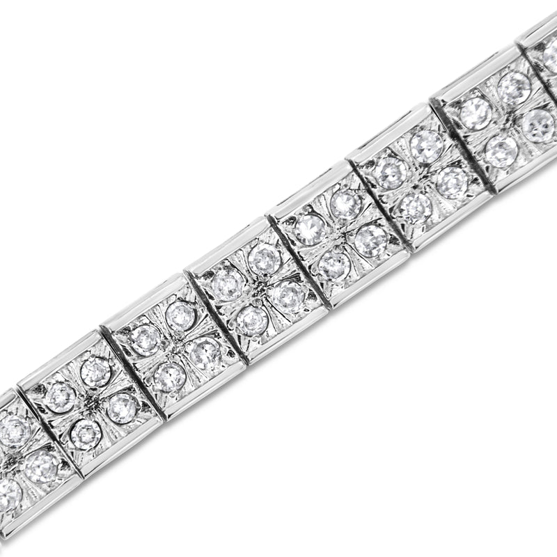 Bids.com .925 Sterling Silver 2 Cttw Prong Set Round-Cut Diamond 4 Stone Box Link Bracelet (I-J Color, I3 Clarity) - 7.25" Bracelets White Smoke White.Sterling Silver / 7.25