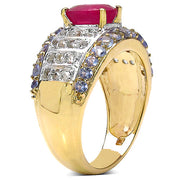 Bids.com 14K Yellow Gold Plated 3.02 Carat Genuine Ruby, Tanzanite & White Topaz .925 Sterling Silver Ring Rings White Smoke size 7.00,size 6.00,size 8.00