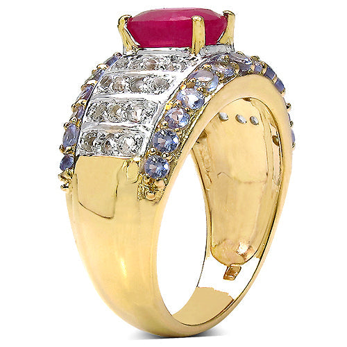 Bids.com 14K Yellow Gold Plated 3.02 Carat Genuine Ruby, Tanzanite & White Topaz .925 Sterling Silver Ring Rings White Smoke size 7.00,size 6.00,size 8.00