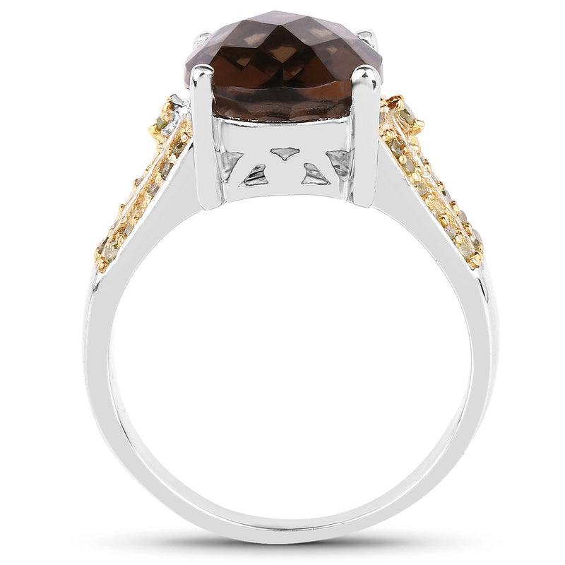 Bids.com 4.87 Carat Genuine Smoky Quartz and Yellow Diamond .925 Sterling Silver Ring Rings White Smoke size 9.00,size 6.00,size 7.00,size 8.00,size 5.00