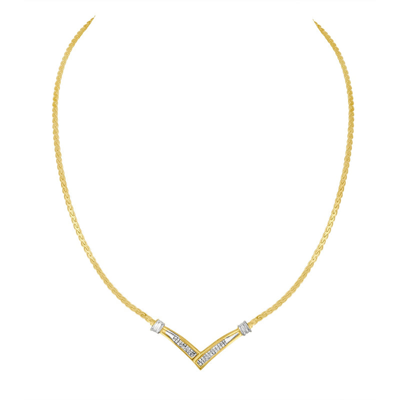 Bids.com 10K Yellow and White Gold 1/2 Cttw Princess Cut Diamond Channel-Set â€œVâ€ Shape 18" Franco Chain Necklace (H-I Color, SI2-I1 Clarity) Necklaces White Smoke YellowWhite.Gold / 18