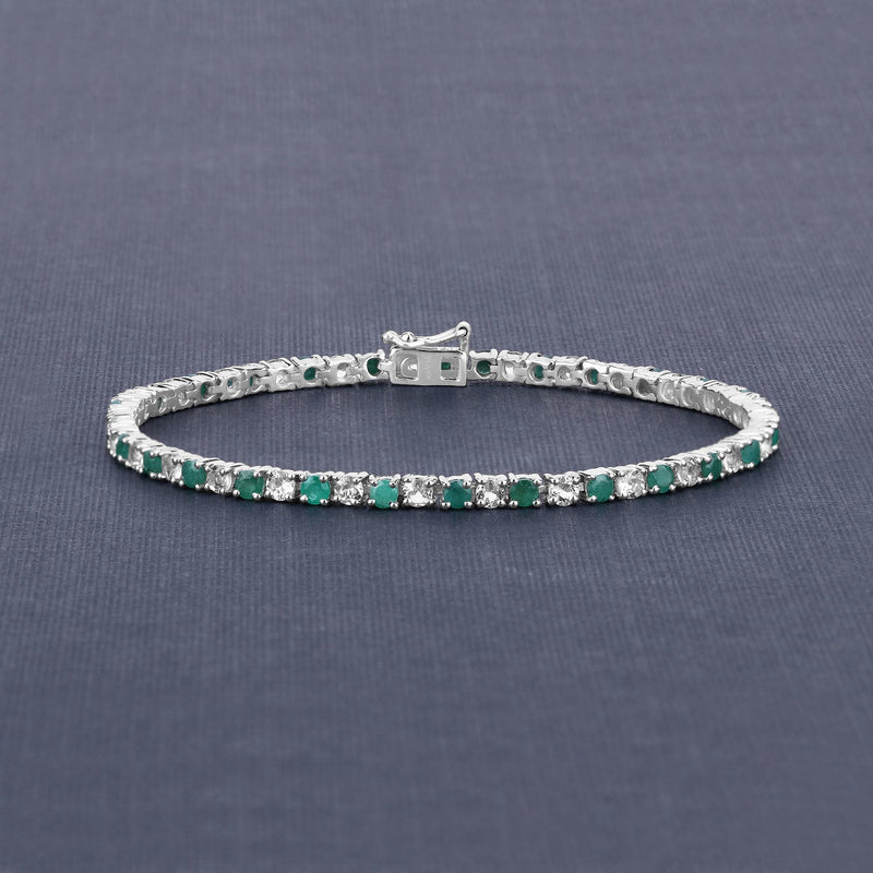 Bids.com 5.77 Carat Genuine Emerald and White Topaz .925 Sterling Silver Bracelet Bracelets Dim Gray size 7.50,size 7.00