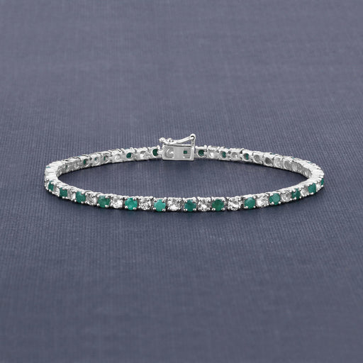 Bids.com 5.77 Carat Genuine Emerald and White Topaz .925 Sterling Silver Bracelet Bracelets Dim Gray size 7.50,size 7.00
