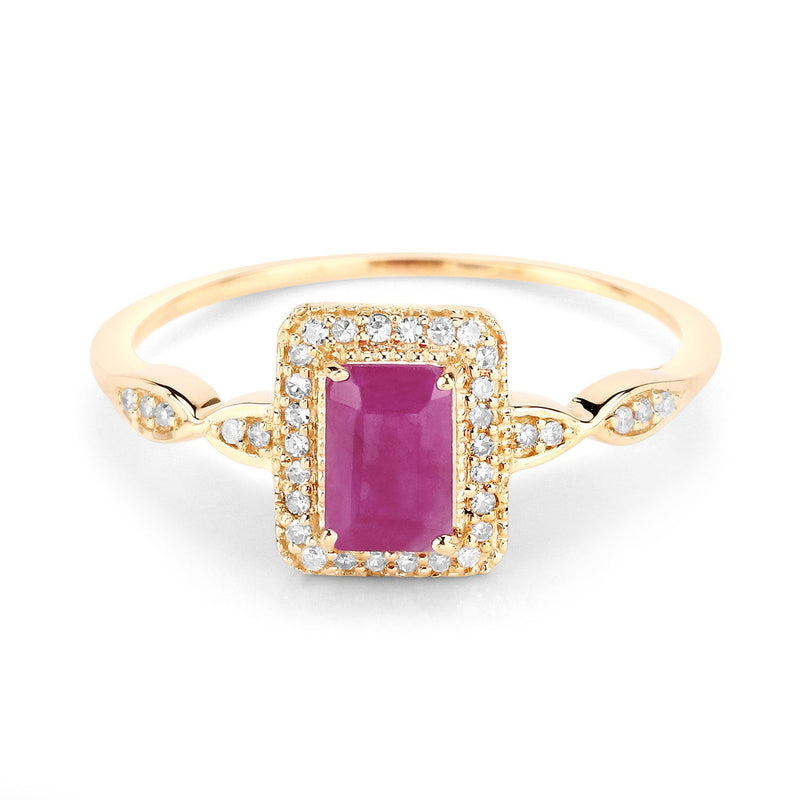 Bids.com 0.75 Carat Genuine Ruby and White Diamond 14K Yellow Gold Ring Rings White Smoke size 5.00,size 6.00,size 7.00,size 8.00,size 9.00