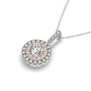 Bids.com Round Shape Halo Diamond Pendant in 14k White and Rose Gold (1/2 cttw) Necklaces White Smoke 18 / White & Rose Gold