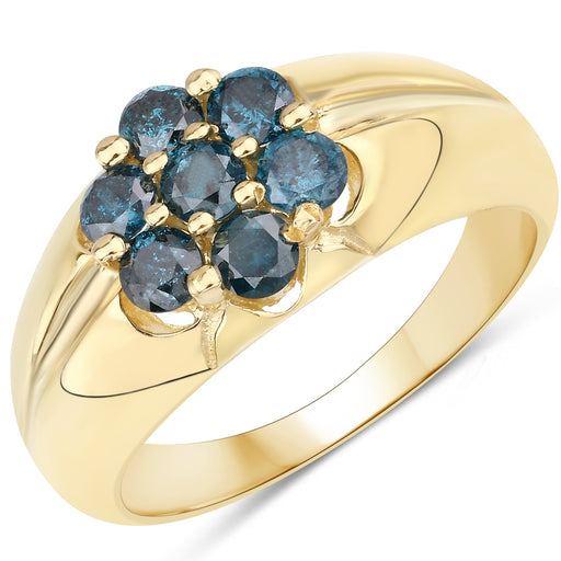Bids.com 14K Yellow Gold Plated 0.98 Carat Genuine Blue Diamond .925 Sterling Silver Ring Rings White Smoke size 8.00,size 9.00,size 6.00,size 7.00,size 5.00
