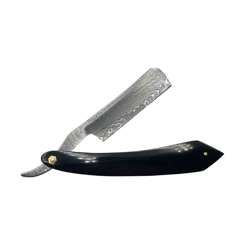 Shave Essentials Damascus Steel Straight Razor Razors & Razor Blades White Smoke Ebony Edge