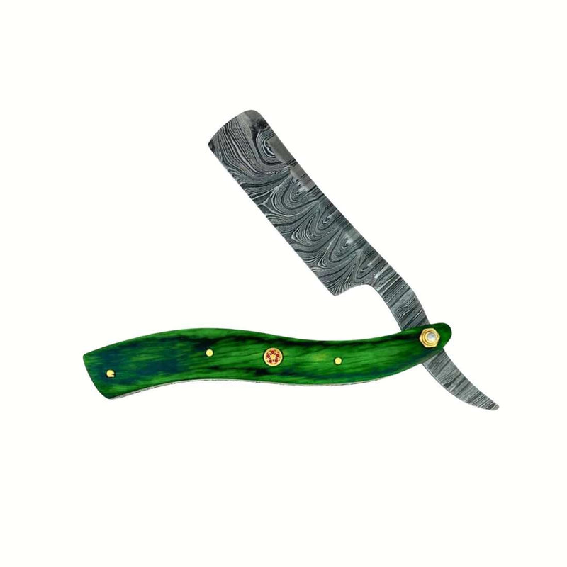 Shave Essentials Damascus Steel Straight Razor Razors & Razor Blades White Smoke Verdant Blade