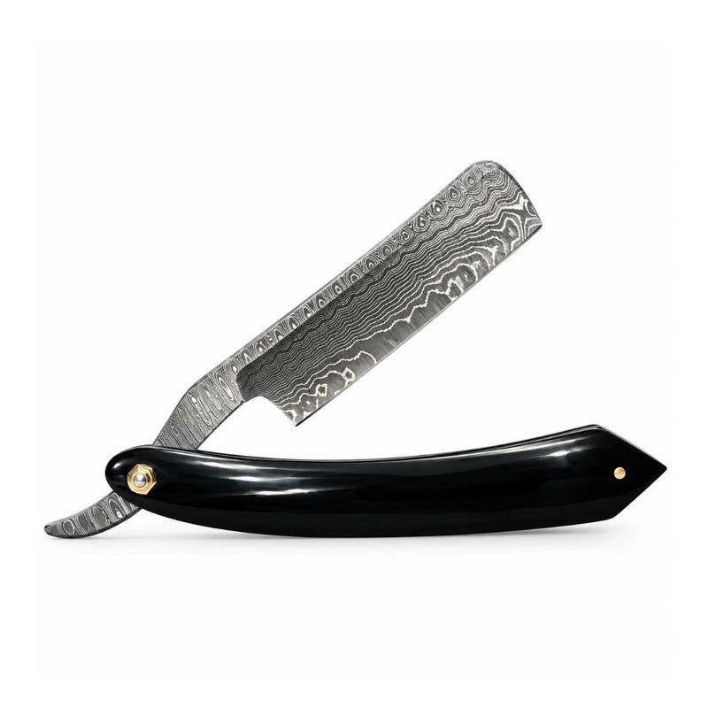 Shave Essentials Damascus Steel Straight Razor Razors & Razor Blades White Smoke Ebony Edge