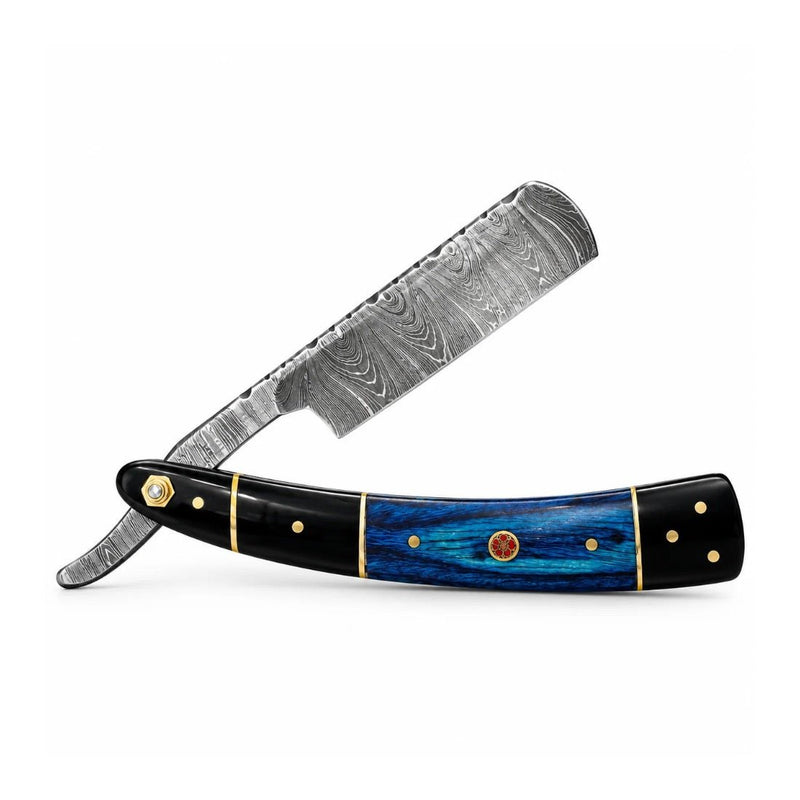 Shave Essentials Damascus Steel Straight Razor Razors & Razor Blades White Smoke Azure Edge