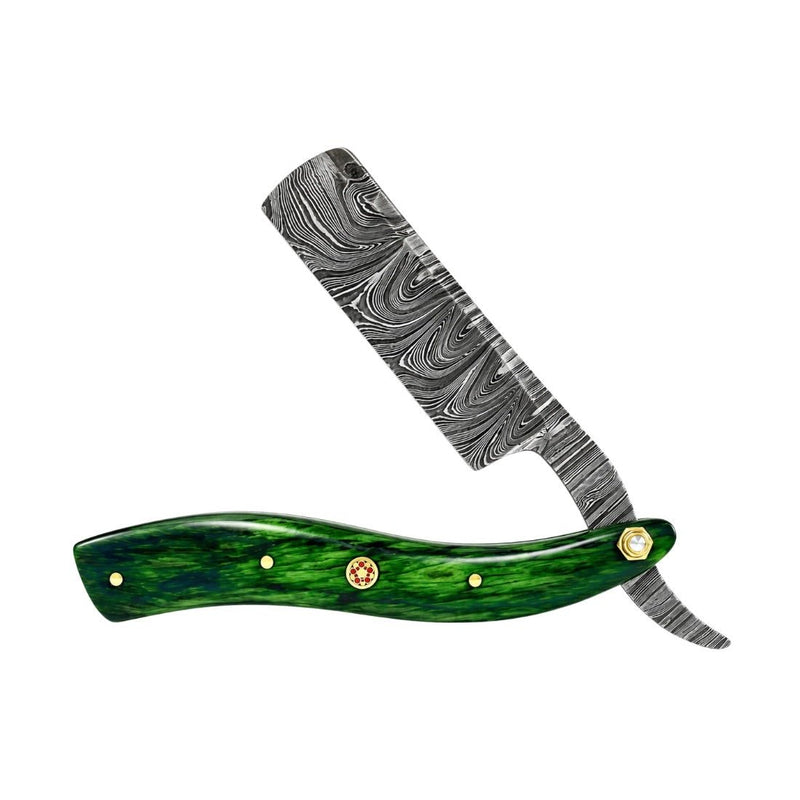 Shave Essentials Damascus Steel Straight Razor Razors & Razor Blades White Smoke Verdant Blade