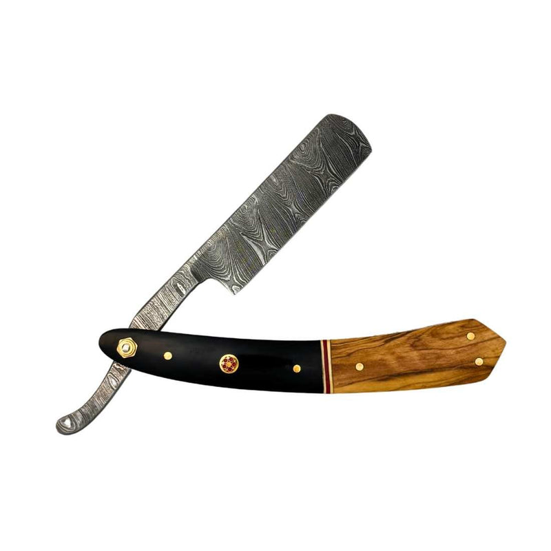 Shave Essentials Damascus Steel Straight Razor Razors & Razor Blades White Smoke Red Line Razor